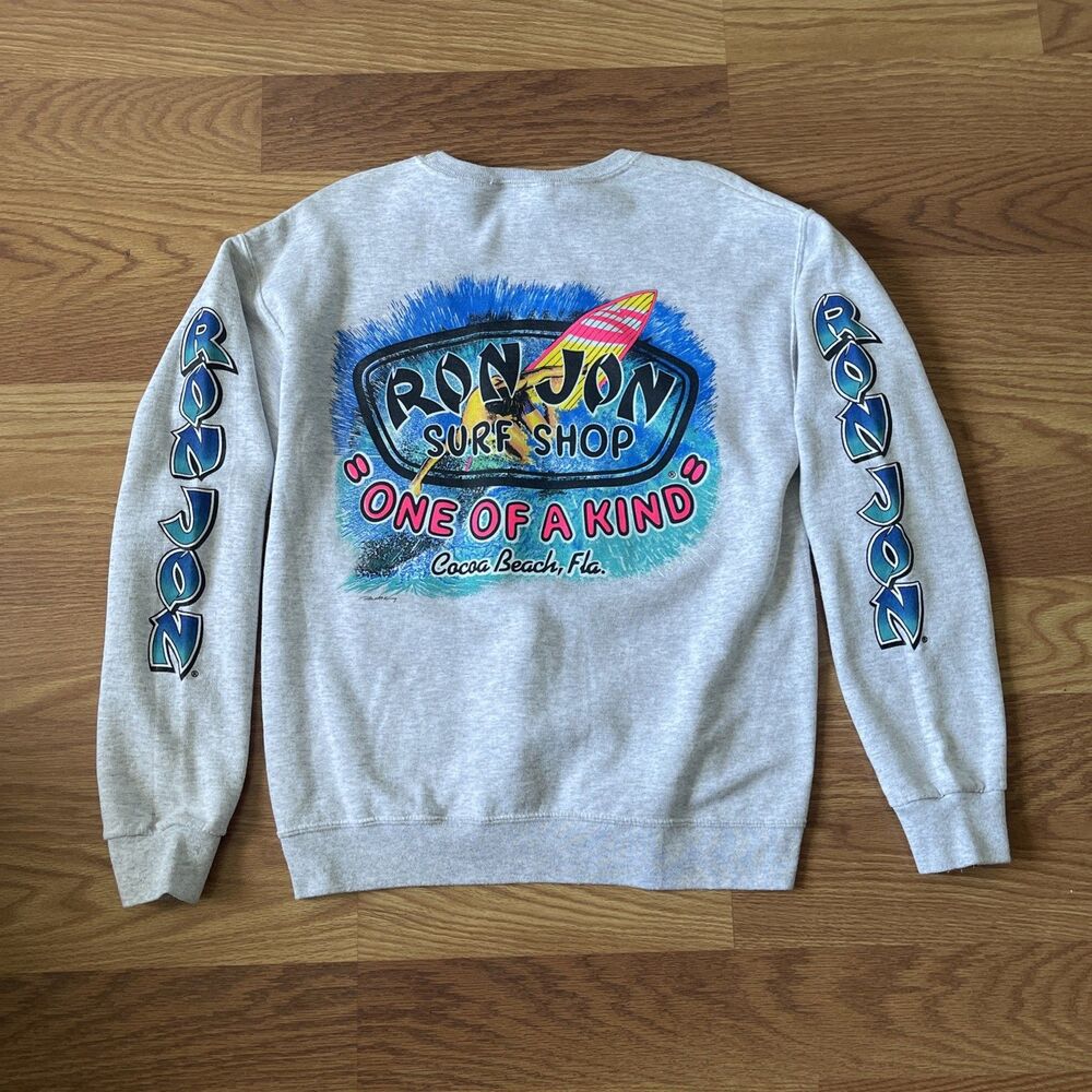 Ron Jon Surf Shop Myrtle Beach Sweatshirt Heather Gray Graphic Crewneck Mens L